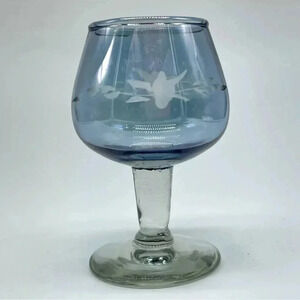 Vintage Iridescent Blue Flash Etched Cordial Glass 2.75" Tall - Very HTF!